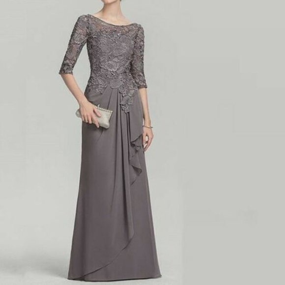 Dresses & Skirts - Scoop Neck Floor-Length Chiffon Lace Dress